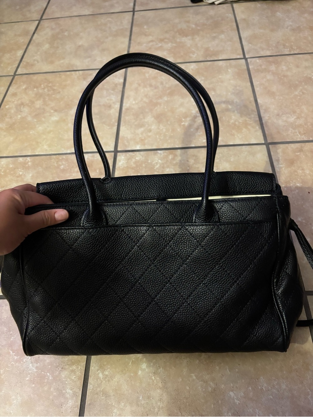 Black Quilted Leather Top-Handle Bag - Picture 5 of 6